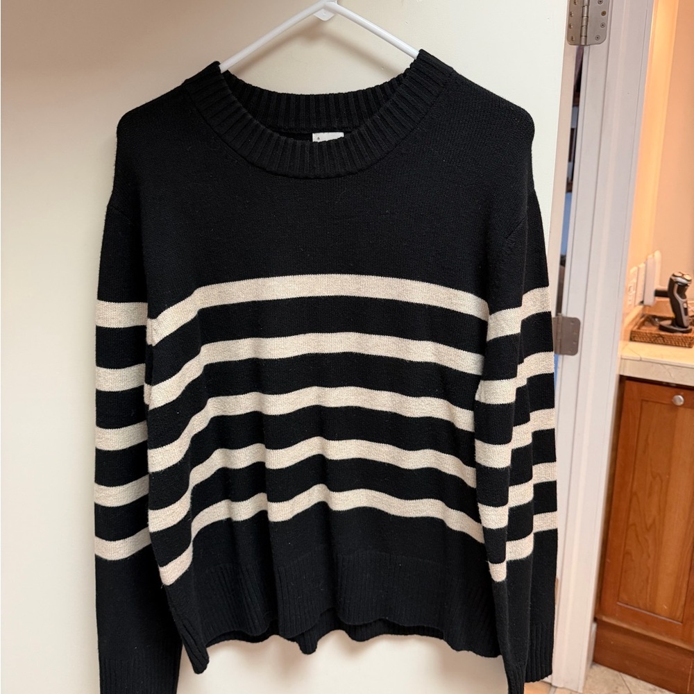 a new day Black and Cream Striped Crew Neck Sweater